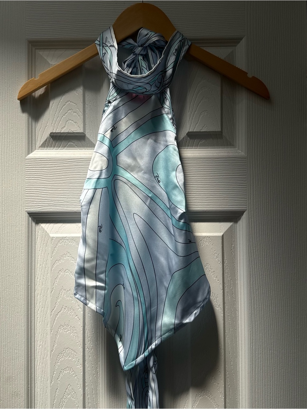 Emilio Pucci Light Blue and White Silk Scarf Top